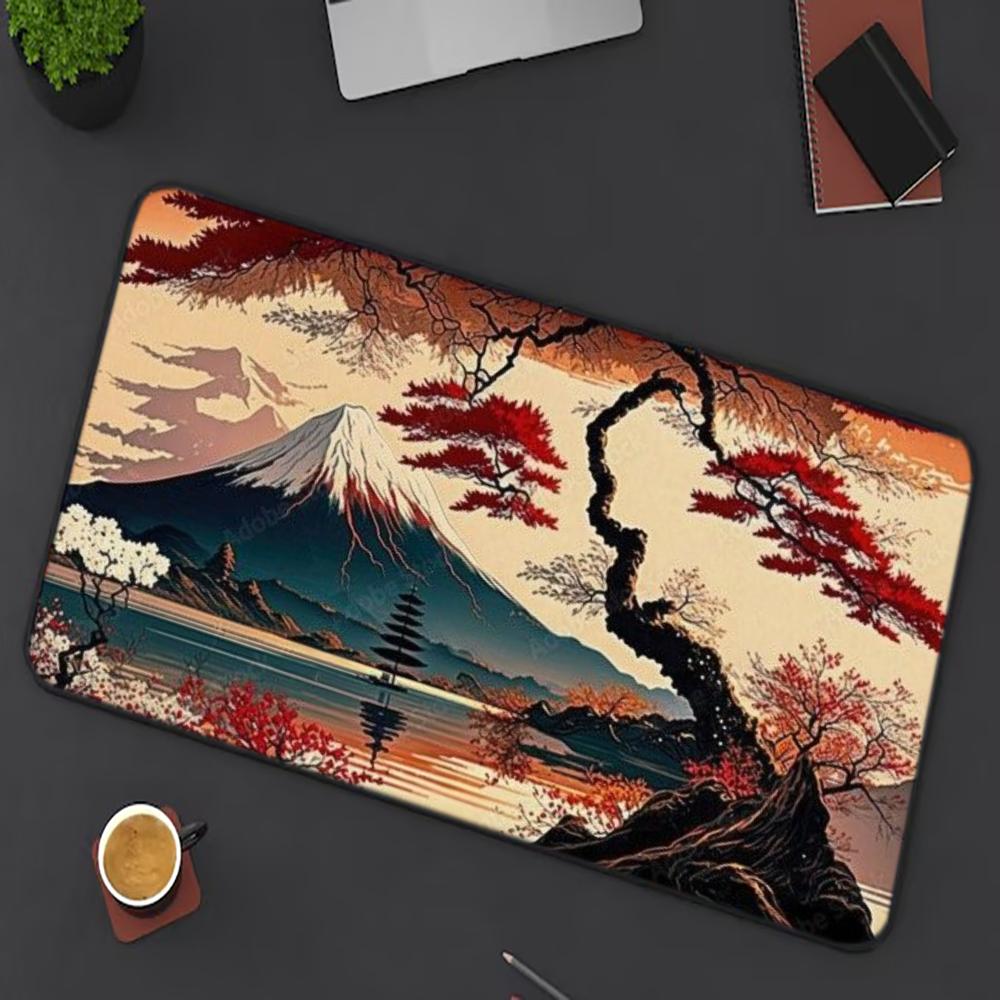 Retro Gaming Art - Ukiyo-e Red Maple Mount Fuji Large