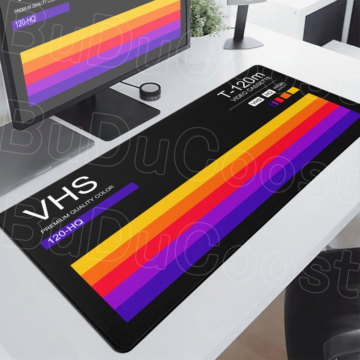 Retro Gaming Corps - Black Minimalism Office Deskmat With Stitch