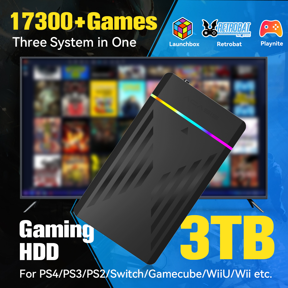 Retro Gaming X2 Pro - 3TB Portable Gaming HDD LaunchBox/Retrobat/Playnite Retro
