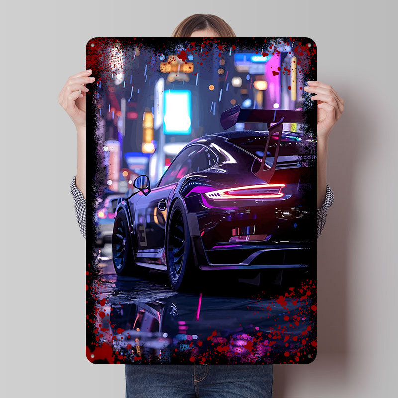 Sleek in Rainy Cityscape Car P - Retro Poster Gaming review and price