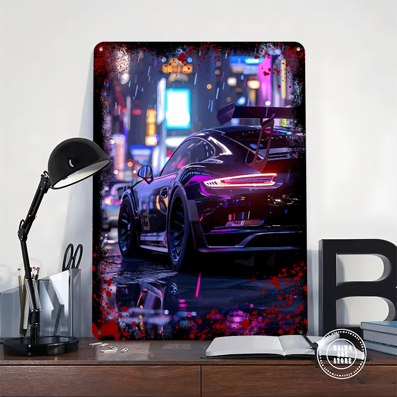 Sleek in Rainy Cityscape Car P - Retro Poster Gaming review and price