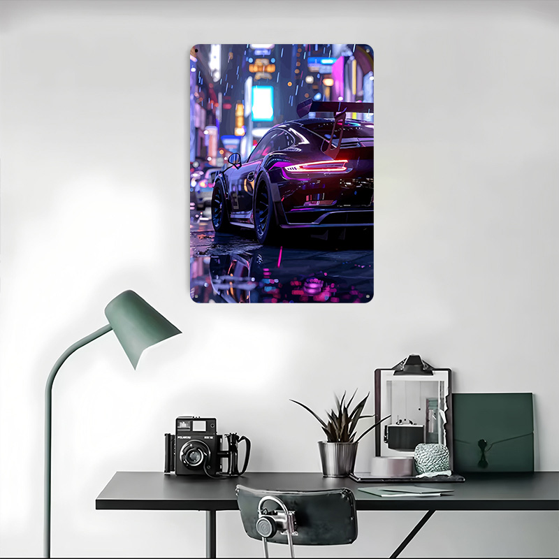 Sleek in Rainy Cityscape Car P - Retro Poster Gaming review and price