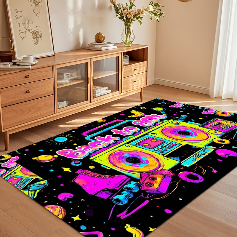Vibrant 80s Retro Boombox Prin - Retro Gaming Rug review and price