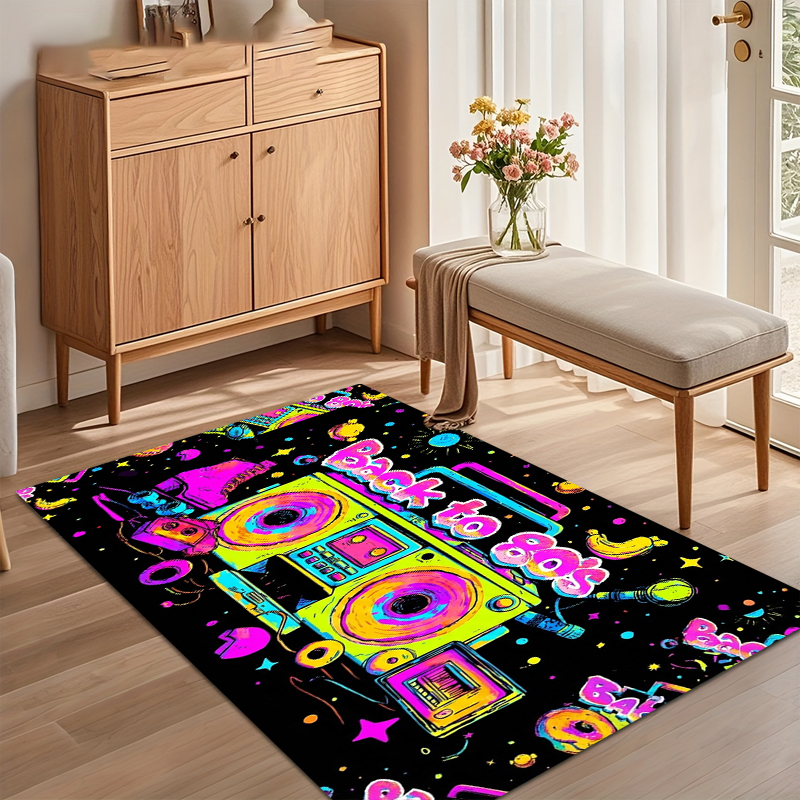 Vibrant 80s Retro Boombox Prin - Retro Gaming Rug review and price