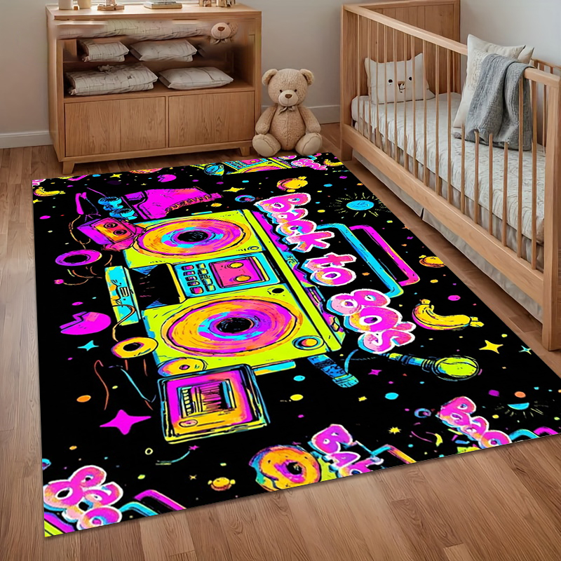 Vibrant 80s Retro Boombox Prin - Retro Gaming Rug review and price